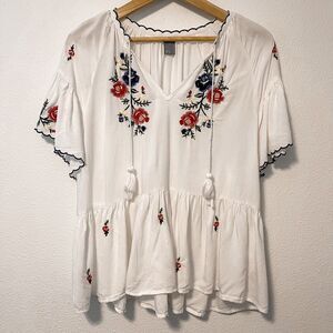Lindex Boho Embroidered Peasant Blouse M
